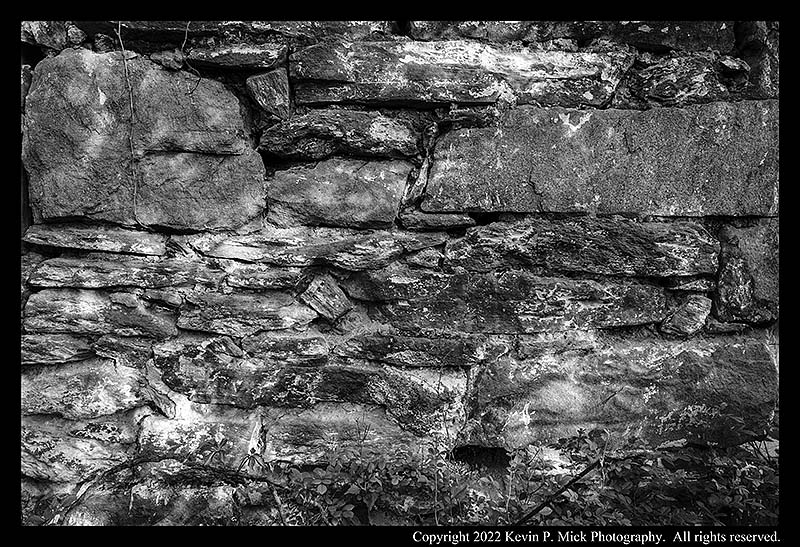 BW photograph of a section of wall from a Bachelor Boarding House foundation.